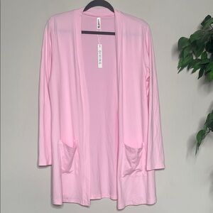 QIXING Pink Open Front Cardigan